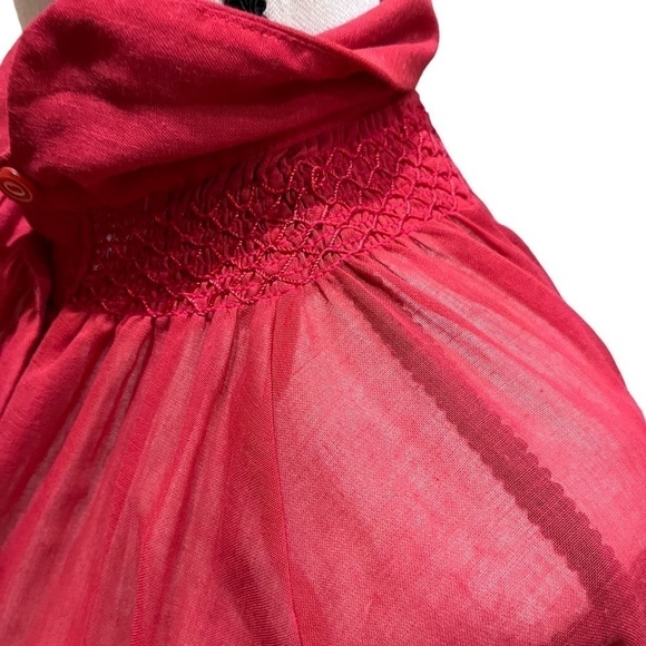 Vintage St. Michael 80’s Semi Sheer Cotton Blend Smocked Blouse Round Collar 10 - Picture 4 of 11